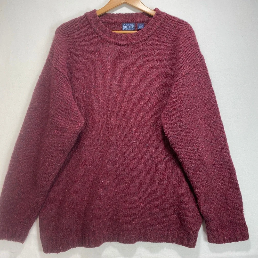 Original Structure Blue Workwear Mens Large Burgundy Wool Silk Cotton Sweater L